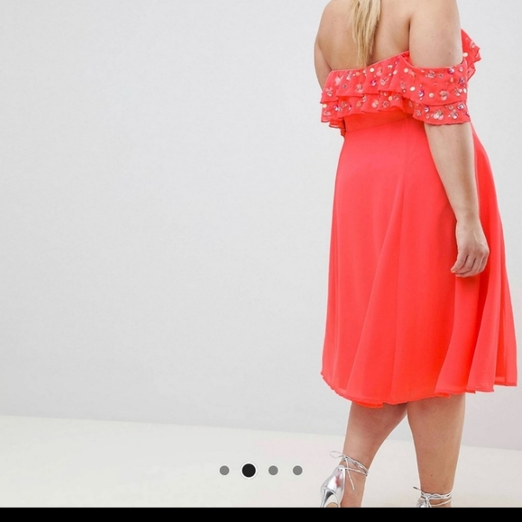 NWT ASOS CURVE NEON ORANGE EMBELLISHED DRESS SIZE 18 - Picture 2 of 13